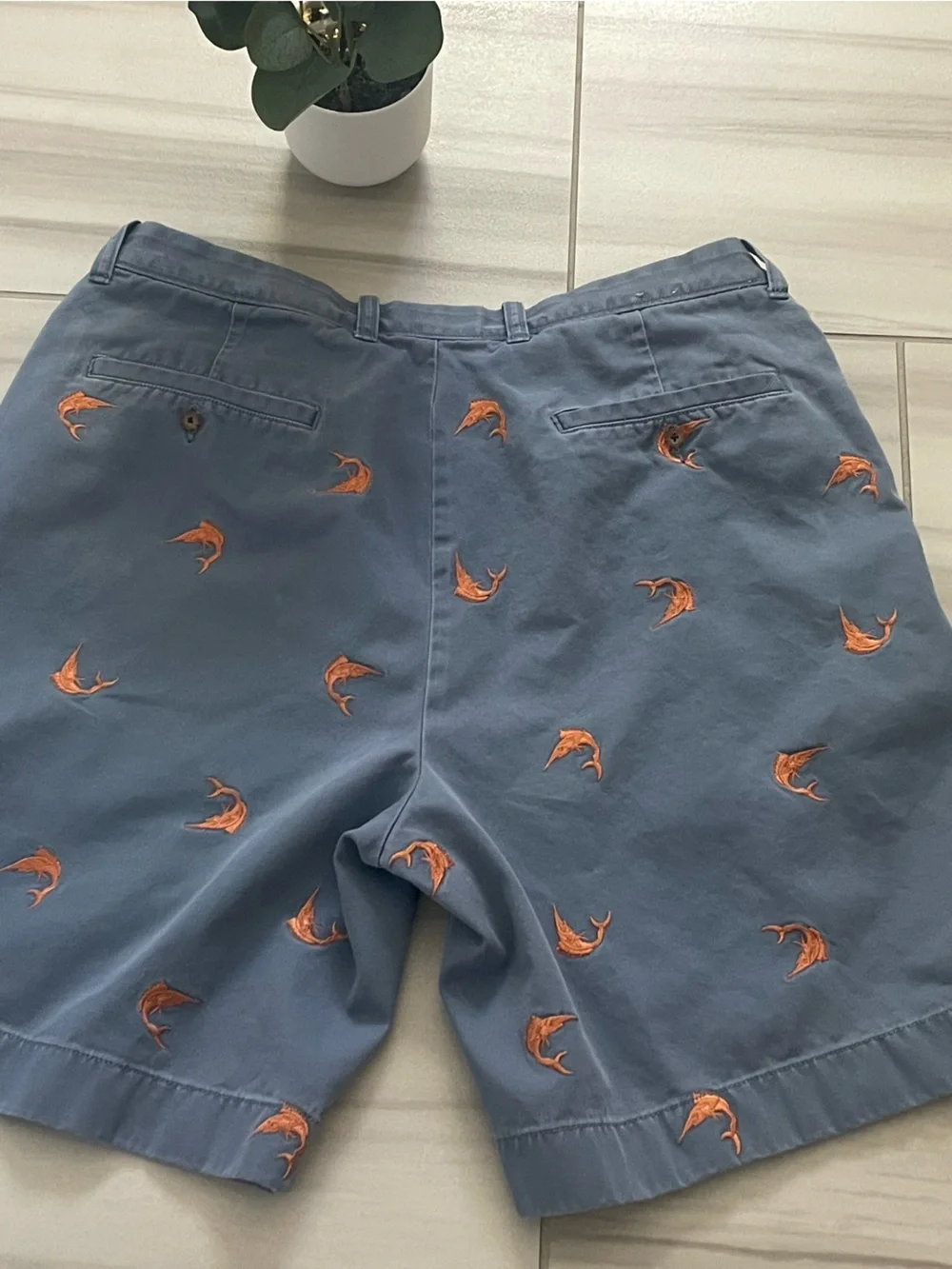 J.Crew Mens Blue Chino Shorts Embroidered Marlin Fish Size 34 Preppy 8
